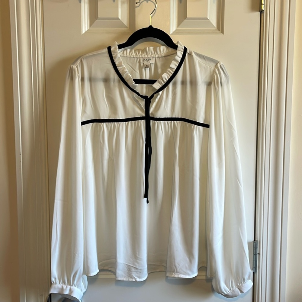 J. Crew White w/ Velvet Tie-Neck Top Size 2X